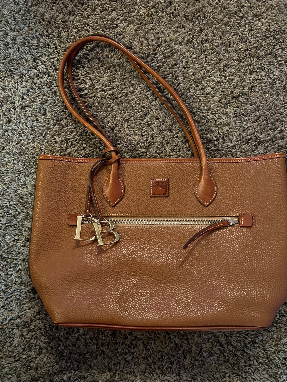 Dooney & Bourke Cognac Pebbled Leather Tote with DB Charm